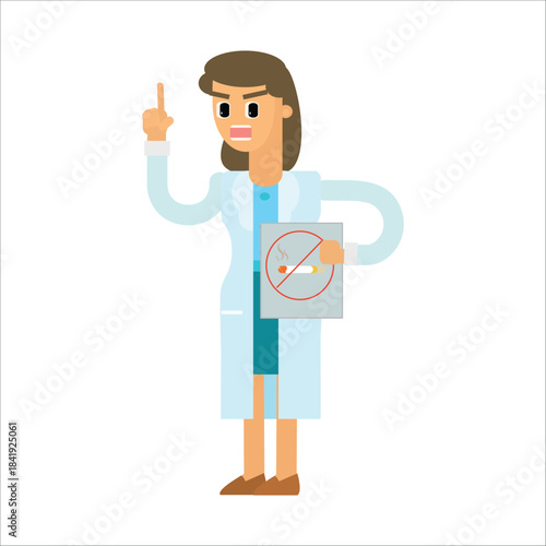 Female doctor holding a no smoking sign, health warning advice