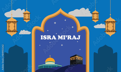Al Isra Wal Mi'raj celebration background. Islamic design template vector illustration.