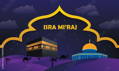 Al Isra Wal Mi'raj celebration background. Islamic design template vector illustration.