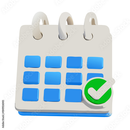 3d minimal time management concept. schedule organization. future life planning. Calendar with a checkmark on a date. 3d illustration.