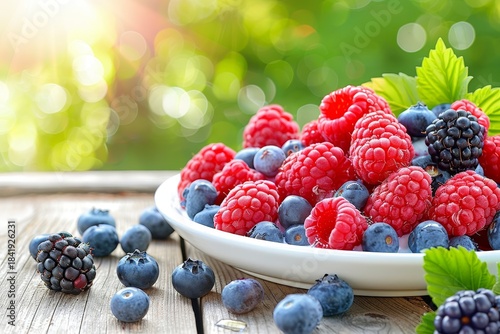 Assorted Fresh Colorful Berries Including Blueberries, Raspberries, and Blackberries on Table