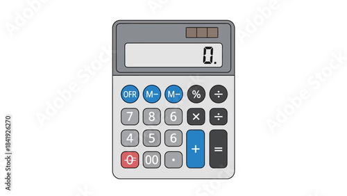 A flat-design illustration of a calculator with numbers and operation buttons