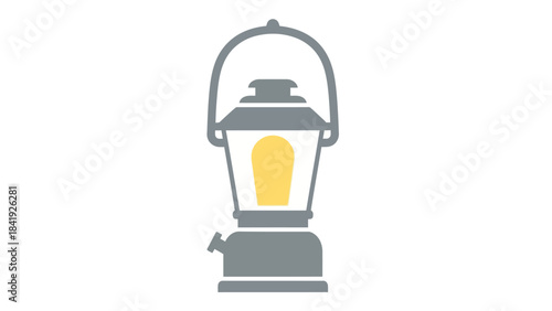 A gray and yellow camp lantern with a handle on a white background
