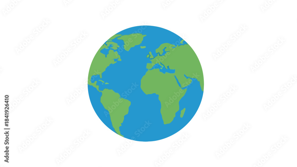 Fototapeta premium A simple, colorful illustration of the planet Earth, with green continents and blue oceans