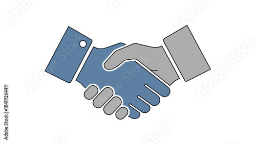 Simplified illustration of a handshake between two people, rendered in blue and gray