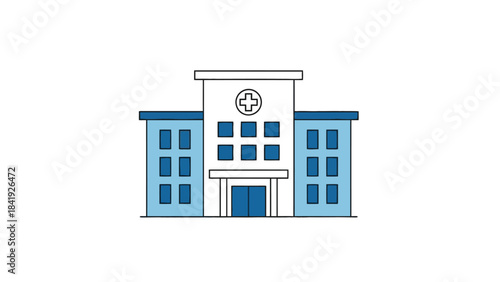 A simple, cartoon illustration of a medical facility with a cross on top
