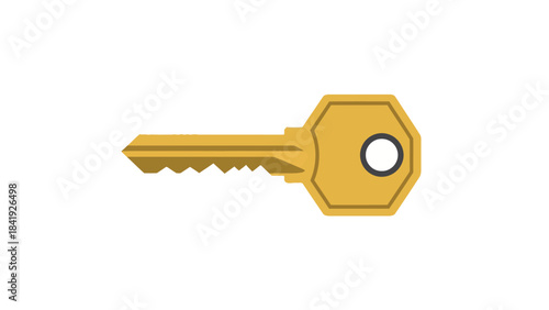 A cartoon-style illustration of a gold-colored key. Isolated on a white background