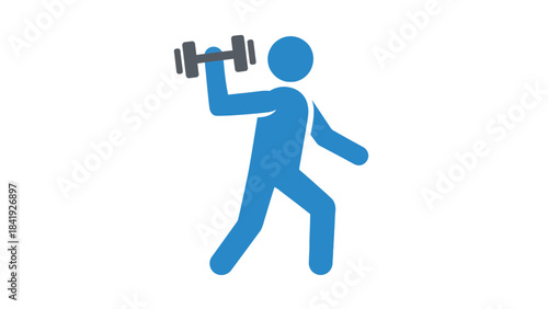 A blue stick figure is lifting a gray dumbbell in a side view against a white background