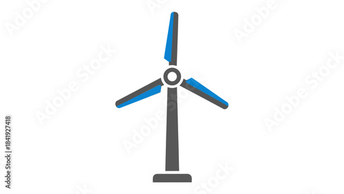 A simple illustration of a wind turbine, featuring three blades with blue and gray colors
