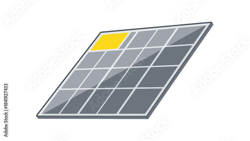 Pixelated illustration of a solar panel tilted at an angle, with one yellow square