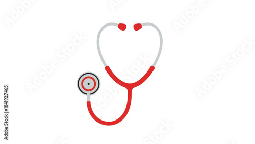 A medical instrument with a red and gray design is presented on a white background