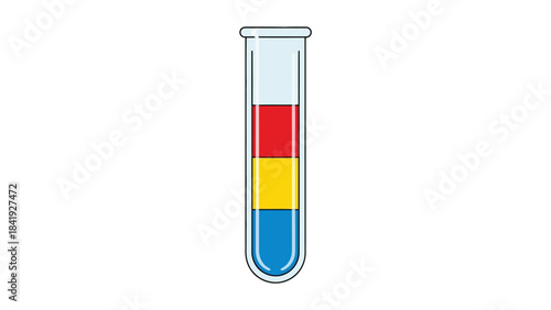 A simple, cartoon illustration of a test tube filled with layers of colored liquids