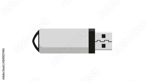A vector illustration depicting a silver and black USB flash drive, centrally positioned