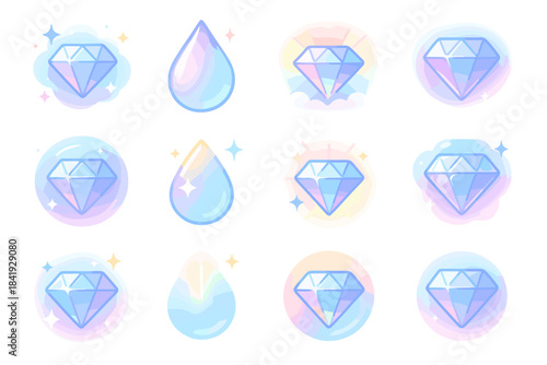 Vector glossy icon glowing gradient flare puff radiant icons brilliant gentle luminous