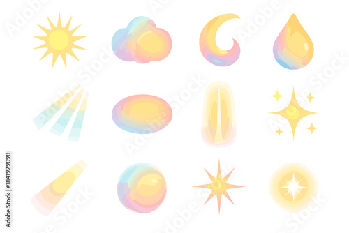 Glow shining radiant iridescent vector icons glossy icon reflection gradient flare beam