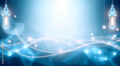 abstract blue glowing light waves with sparkles creating futuristic and clean digital background