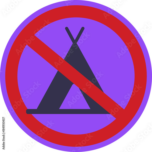 A sign indicating that camping is not allowed in the area.