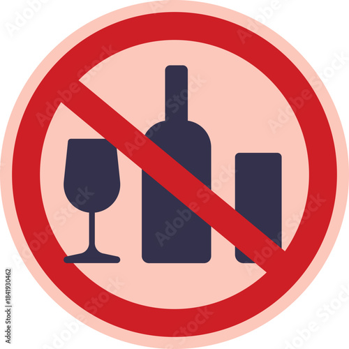 A circular sign with a crossed-out bottle, indicating alcohol is prohibited.