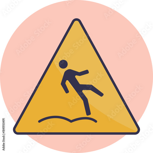 A person slipping backward with one leg raised, indicating a wet or slippery floor hazard.
