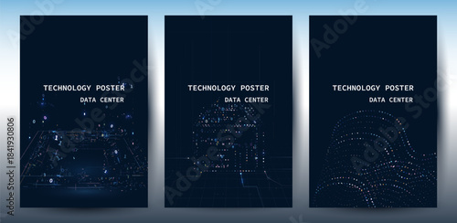 Technology Poster Data Center With Particle  Abstract Backgrounds