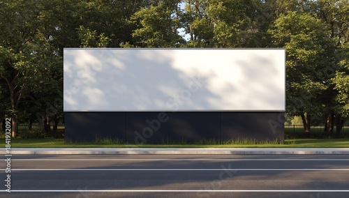 Long blank commercial signboard with white space for mockup mounted on hoarding at city street