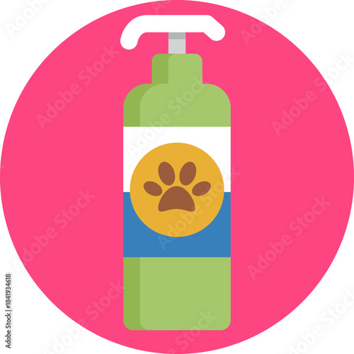 Bottle of pet shampoo used for cleaning and grooming animals.