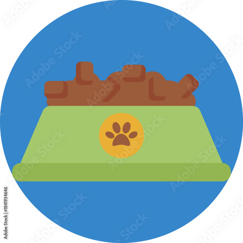 Pet food bowl – A bowl filled with food for dogs or cats.