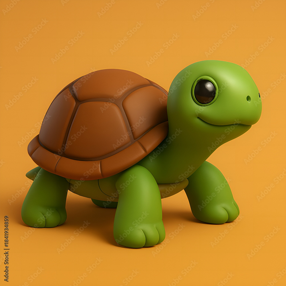Fototapeta premium Cute cartoon turtle character design isolated on orange background, 3d render