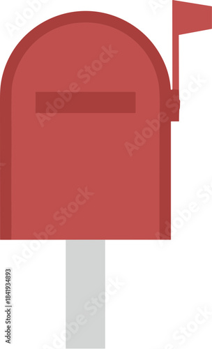 A classic red residential mailbox with the signal flag raised.