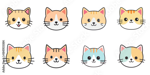 Multiple vector illustrations of cute cat faces