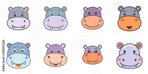 Multiple vector illustrations of cute hpippo faces