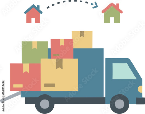 Moving truck loaded with cardboard boxes for relocation service.