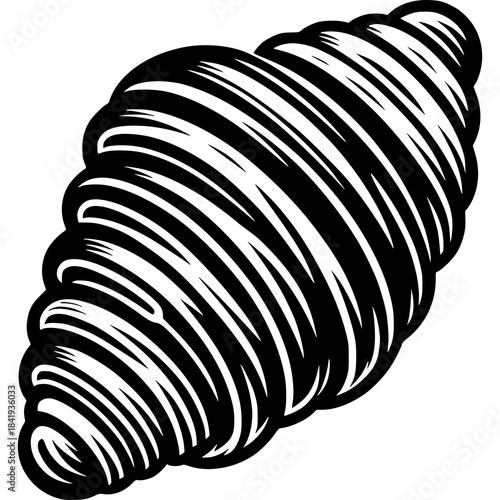 Artisan Croissant Silhouette: An artistic and detailed black and white illustration of a croissant, showcasing its layers and form, symbolizing a culinary classic.