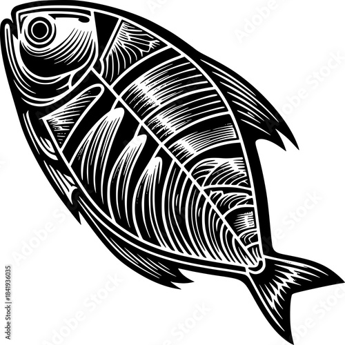 Anatomy of an Illustration: An artistic depiction of a fish skeleton, offering a unique perspective on marine biology, evoking a sense of artistic creativity and scientific curiosity.