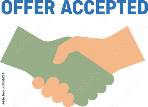 Offer Accepted text above a symbolic business handshake illustration.