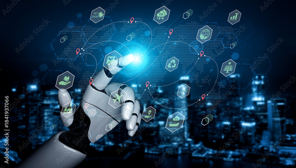 Fototapeta premium Artificial intelligence enhances sustainable supply chain and environmental network for greener global logistics Parse