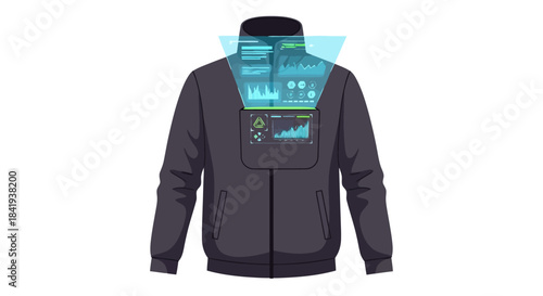 Smart Jacket with Holographic Interface Displaying Data and Information.