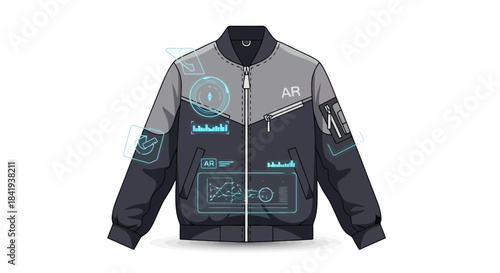 Stylish futuristic bomber jacket with intricate tech-inspired designs.