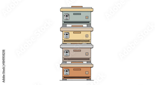 Stacked Beehives Illustration with Different Colors and Textures.