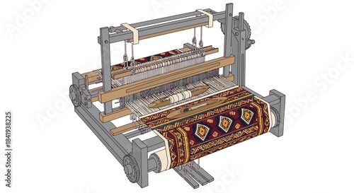 Traditional Handloom Weaving Machine Crafting Intricate Textile Patterns.