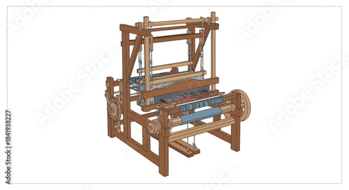 Traditional Wooden Hand Loom for Textile Weaving Craft.