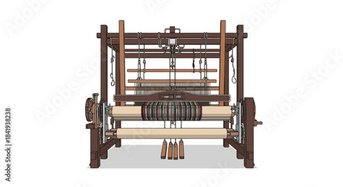 Traditional Wooden Hand Loom for Textile Weaving Craft.