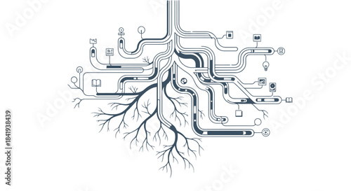 Digital Roots Circuit Board Network Connection Illustration.