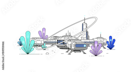 Futuristic Cityscape with Vibrant Crystal Formations and Advanced Architecture.