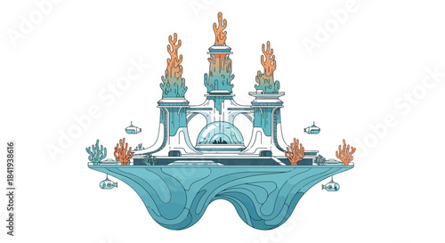 Intricate Fantasy Floating Island with Ornate Structures and Fiery Elements.