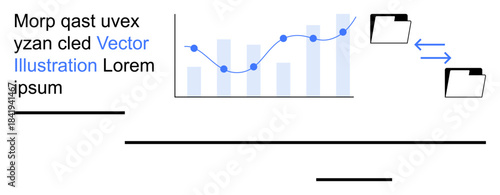 Data analytics, information transfer, business intelligence, growth strategy, digital communication, productivity solutions. A chart with folders and arrows. Data analytics and information transfer