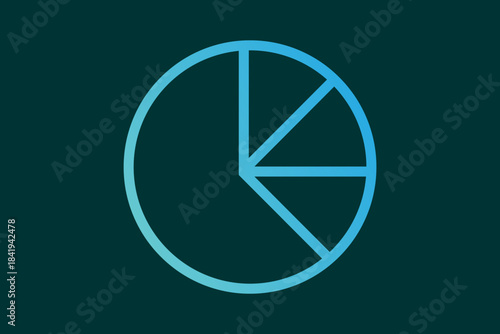 The image shows a clean and modern pie chart icon. The chart is outlined with a smooth blue gradient on a dark teal background and is divided into several slices of different sizes.