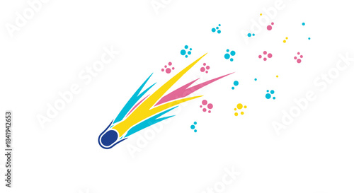 Colorful Comet Streaking Across White Background with Vibrant Trail.