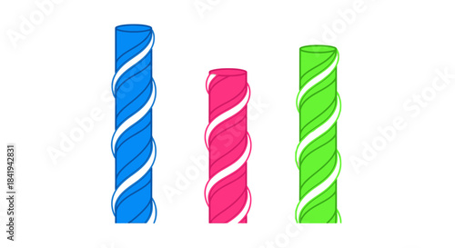 Colorful Rolls of Fabric or Thread with White Ribbons.