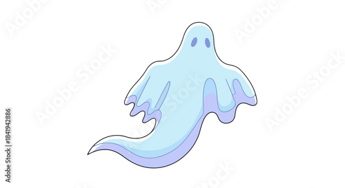 Cute Cartoon Ghost Floating Spooky Halloween Character.